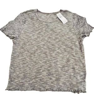 NWT- American Eagle Gray Waffle Weave Top with Lettuce Edge Trim.